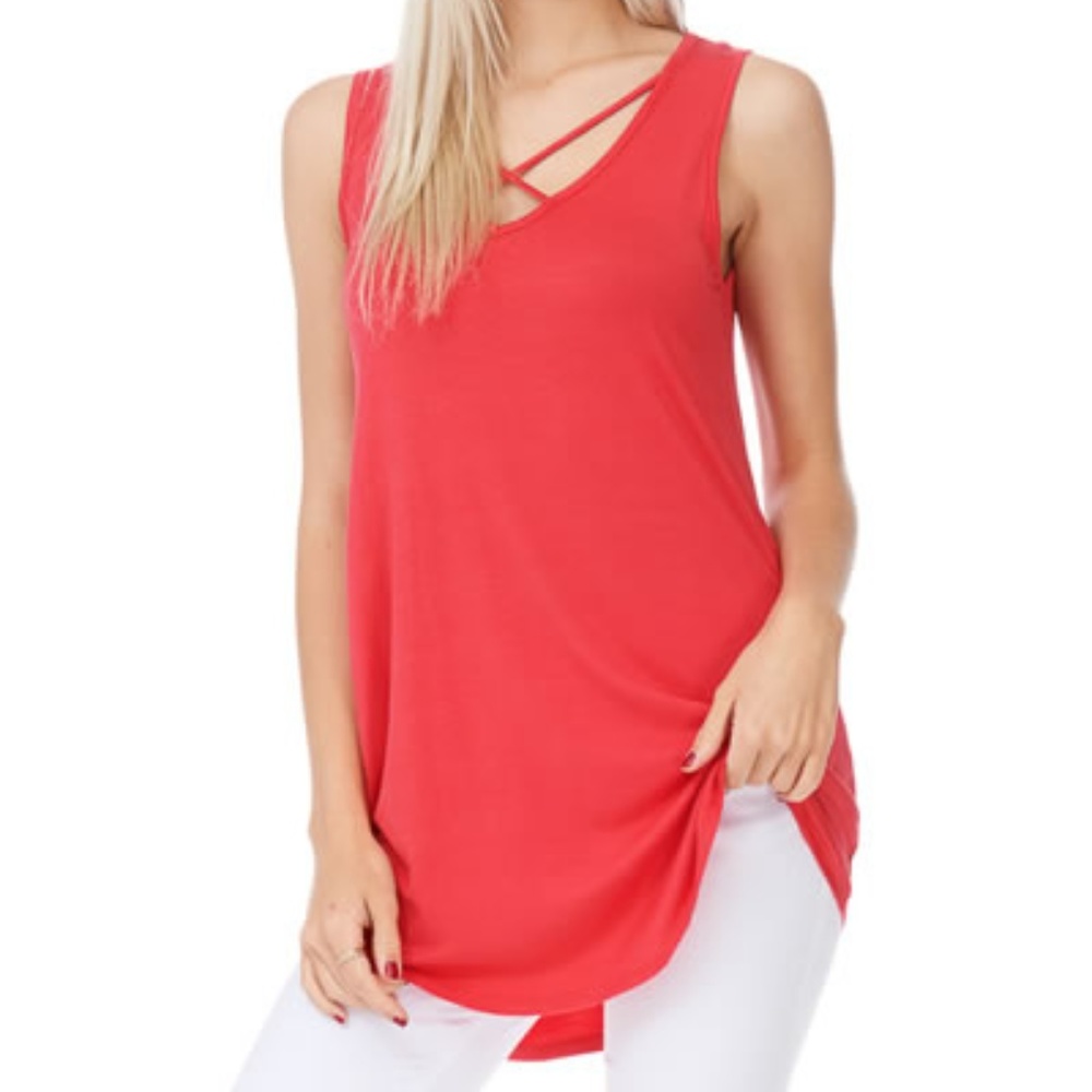 Coral Sleeveless Tunic Tank Top